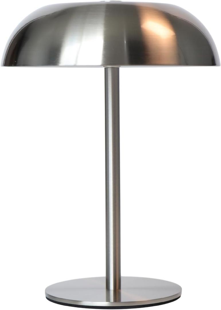 Portable LED Mushroom Table Lamp, 8.46'' Small Cordless Desk Night Light with 5200mAh Rechargeable Battery, Stepless Dimming Lamp with 3 Colors for Bedroom/Bar/Coffee Shop (Silver)