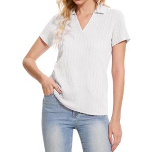 YuKaiChen Women's Polo Shirts Casual Summer Collared Tops Short Sleeve Knit Tops V Neck (XX-Large, White)