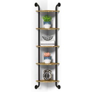 Corner Shelf Wall Mount 5-Tier, Wall Decor for Home Living Room Bedroom, Wall Corner Shelves Bookshelf, Rustic Industrial Pipe Shelves, Brown