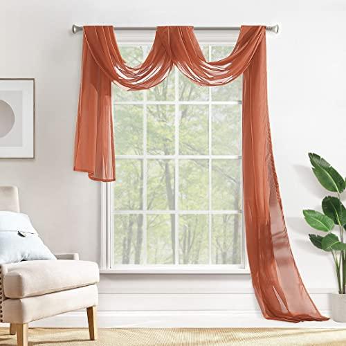 MIULEE Sheer Window Scarf Valance Extra Long Topper Terracotta Elegant Swag Curtains Luxury Draping Fabric for Wedding Arch Party Ceremony Canopy Bed Fall Decor, 54'' x 216'' One Panel, Burnt Orange