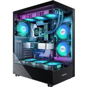 MUSETEX PC CASE ATX 6 PWM ARGB Fans Pre-Installed, Type-C Mid Tower Computer Case with Full-View Dual Tempered Glass, Gaming PC Case,Black(K2)