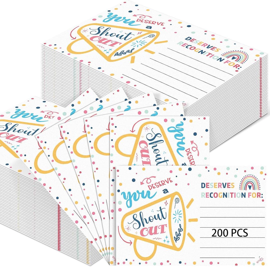 200 Count Positive Shout out Cards for Staff Teachers Students Employees Office Appreciation Recognition Reward Cards for Back to School or Work Bulletin Board(Cheerful)