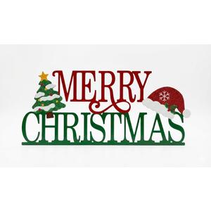 COCHIE Metal Merry Christmas Sign, Winter Decorations for Home, Office, Shelf, Mantel, Indoor, Wood Snowflake Decor, Red White Table Top Party Decoration (Merry Christmas) Pack Of 2