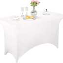 LZY Spandex Fitted Stretch Table Cover for 4ft or 6ft or 8ft Folding Table, Rectangular Cocktail Tablecloth, Perfect for Party or Banquet (4FT White)