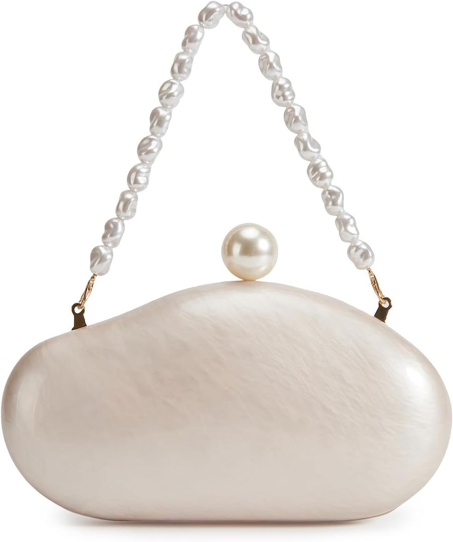 Huralona Acrylic Evening Clutch Purses for Women Shell Handbag Chic Clutch Bag With Baroque Irregular Pearl Chain Strap Huralona Acrylic Evening Clutch Purses for Women Shell Handbag Chic Clutch Bag With Baroque Irregular Pearl Chain Strap