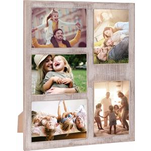 Farmhouse Picture Frame 5X7 Rustic Photos Frame 4X6 For Five Photos with Mat Wood Collage Frame for Wall Mounting or Tabletop Display
