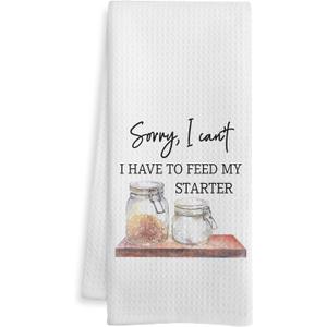 Funny Baking Gifts Kitchen Towels, Sourdough Baker Baking Lovers Gifts Dish Tea Towel, Sorry I Can't I Have to Feed My Starter Hand Towels for Kitchen Bakery Decor, 16x24 Inch