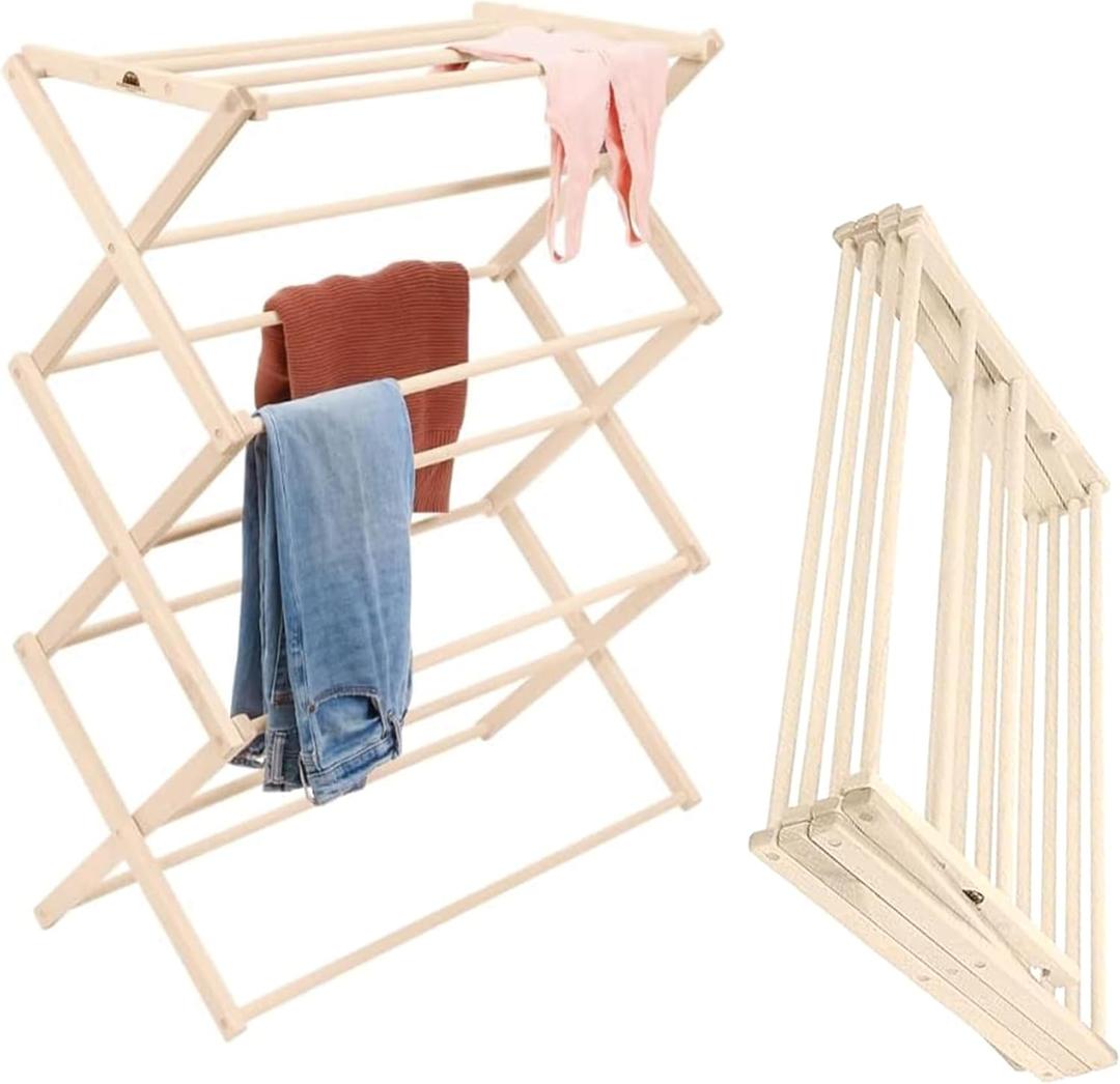 Pennsylvania Woodworks Premium American Maple Clothes Drying Rack - Handcrafted in Pennsylvania - Solid Wood Construction, Collapsible, Eco-Friendly Laundry Solution (Large) (Large | Flat Top)