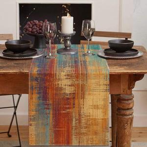 Emvency Blue and Orange Table Runner, Vintage Abstract Messy Rust Painting Dining Decor for Kitchen Coffee Table Family Dinners Holiday Parties Wedding Events Decor(13x90 inch)