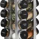 Kamenstein 16 Jar Heritage Revolving Countertop Spice Rack Organizer with Spices Included, FREE Spice Refills for 5 years, Brushed Stainless Steel with Black Caps