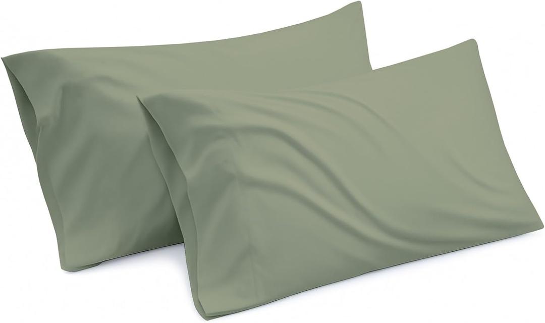 Cottington Lane 100% Egyptian Cotton King Size Pillowcases Set of 2 - Ultra Soft, Breathable, Long-Lasting, Cooling & Durable Luxury Hotel Quality Pillow Covers, Sage Solid