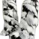 UOQAPRE Faux Fur Boots for Women Snow Boots Fuzzy Leg Warm Boots Furry Mid-Calf Boots Warm Comfortable Outdoor Flat Shoes, US 11.5M 10.5W