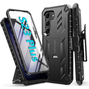 FNTCASE for Samsung Galaxy S23-Plus Case: Heavy Duty Rugged Shockproof Protective Cover with Belt-Clip Holster & Kickstand | Military Grade Protection Phone Case for Galaxy S23 Plus Black