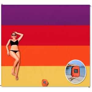 BINDLE Eco-Beach Blanket 10'x9' Extra Large, Recycled Lightweight Material, Sand Free Water Resistant Sandproof, Oversized Portable Picnic Mat for Outdoors Camping Travel, Sunset Vibes