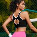 RUNNING GIRL Sports Bras for Women High Support,Seamless Ribbed Longline High Neck Sports Bra Racerback Padded Crop Top Yoga (Black, L)