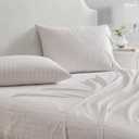 Martha Stewart - Queen Size Sheets Set, Crisp & Tailored Cooling Sheets w/a Naturally Smooth Cotton Percale Lightweight Feel - Bed Sheets with Matching Pillowcases & Fitted Sheet (Ditsy Vine Pink)
