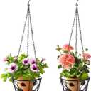 Goaste 2 Pack Metal Plant Hanger, Hanging Plant Holder with Ceiling Hook, Modern Plant Hanging Basket, Decorative Planter Flower Pots Shelf for Indoor Outdoor Use, Home Decor