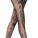 Buauty Fishnet Tights Patterned Fish Net Stockings Floral High Waist Pantyhose Black Lace Thigh High Stocking Party Halloween (One Size, Black Skull-small)