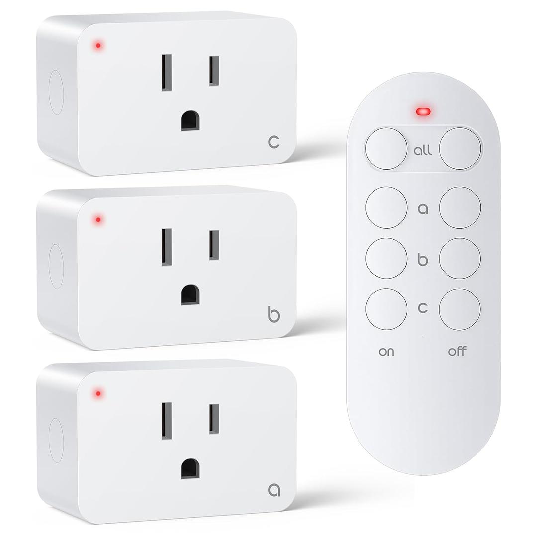 Remote Control Outlet Plug Wireless Remote Light Switch Kit for Household Appliances 15A/1800W, 100ft Range, FCC Listed,3 Sockets + 1 Remote