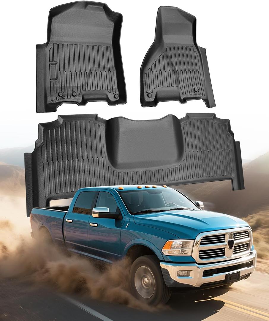 Car Floor Mats for Dodge Ram Mega Cab Only: 2010-2018 All-Weather Truck Accessories for 4th Ram Mega Cab 2500/3500 HD Liners, Front & Rear Waterproof Anti-Slip Full Set Truck Mats