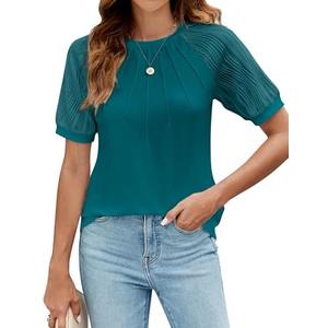BMJL Women's Dressy Casual Blouses Business Work Tops Textured Short Sleeve V Neck T Shirts Summer Outfits 2024, L