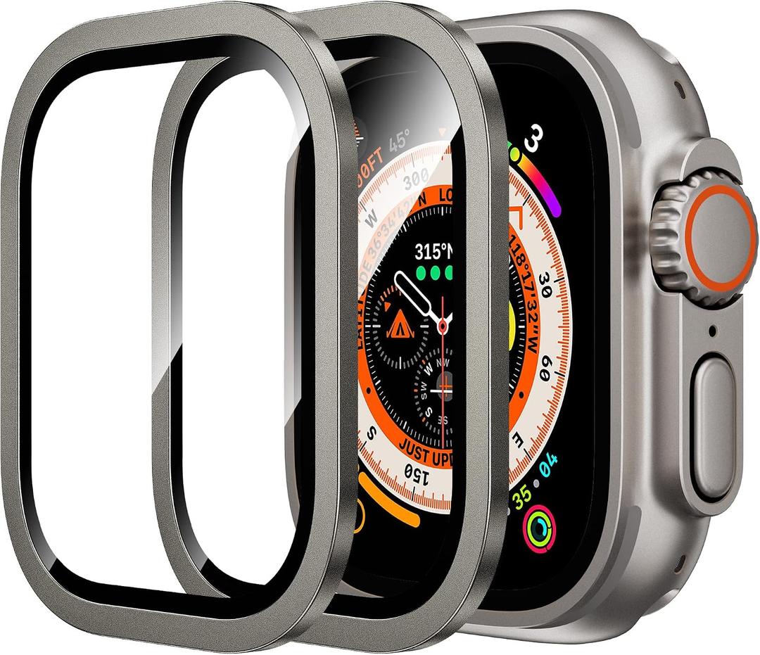 WSKEN for Apple Watch Ultra 3/Ultra 2/Ultra Screen Protector 49mm,9H Tempered Glass + Titanium Alloy Frame, [Keep Original] [Touch Sensitive] Lightweight Protective Glass Film for iwatch Ultra 3/2/1