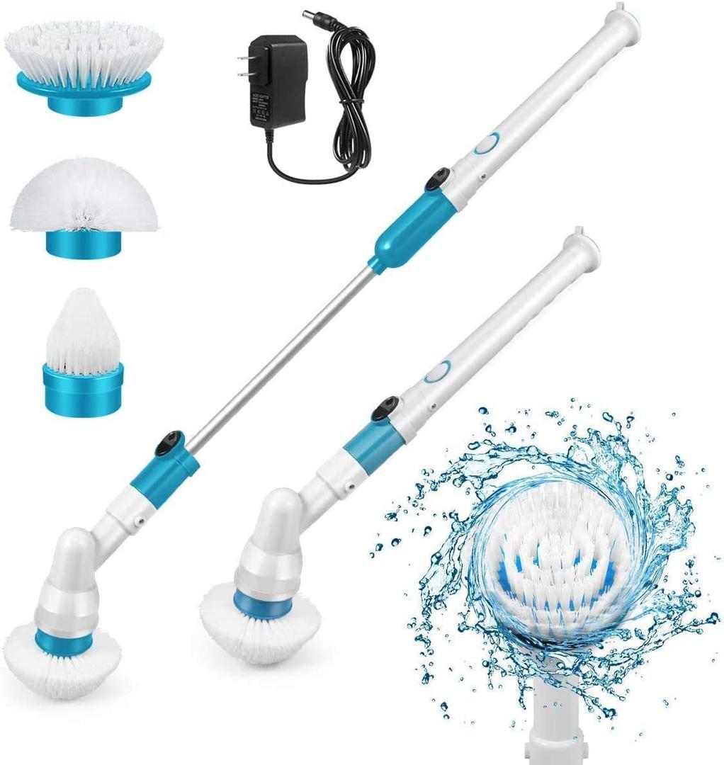 Spin Scrubber, 360 Cordless Tub and Tile Scrubber, Multi-Purpose Power Surface Cleaner with 3 Replaceable Cleaning Scrubber Brush Heads, 1 Extension Arm and Adapter