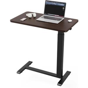 Ywin Medical Adjustable Overbed Bedside Table with Wheels, Swivel Rolling Standing Desk, Pneumatic Small Side Bed Table with Tray for Couch, Hospital, Home,Office Use,(28" W X 16" D, Black Walnut)