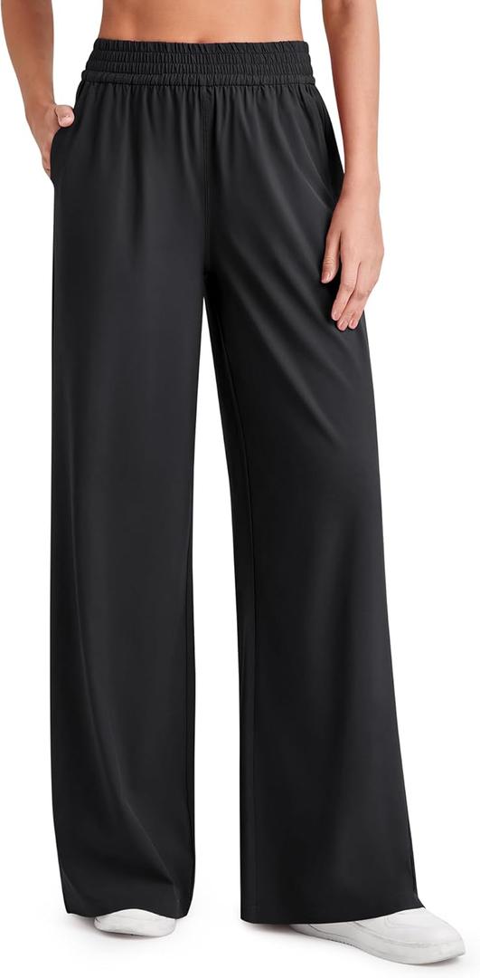 G4Free Chillwhisp Lightweight Flowy Wide Leg Pants Women Elastic Waist Drapey Casual Pants with Pockets (Medium, Black)
