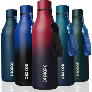 BJPKPK Insulated Water Bottles, 25 oz Stainless Steel Metal Water Bottle with Strap, BPA Free Leak Proof Jugs, Mugs, Flasks, Reusable Thermal Flasks for Sports & Travel,Charming Red
