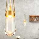 Raindrop Pendant Light Fixtures Set of 2, Brass Glass Pendant Lighting, Teardrops Gold Hanging Light Clear Solid Glass Pendant Light Modern Chandeliers for Dining Room Porch Living Room