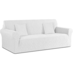 Ruaozz Stretch Sofa Cover 1 Piece Couch Covers for 3 Cushion Couch Non Slip Universal Sofa Slipcover Washable Soft Jacquard Furniture Protector with 2 pcs Throw Pillow Covers (3 Seater, Ivory)