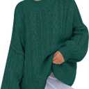 Saodimallsu Women's Oversized Sweaters Chunky Cable Knit Crew Neck Casual Long Lantern Sleeve Fall Tunic Sweater Tops (X-Large, Dark Green)
