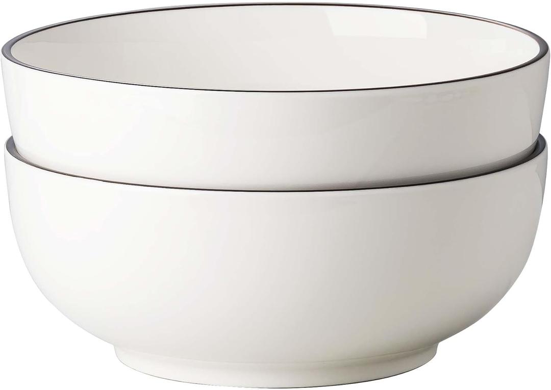 Salad Bowls, 120 OZ(10") Large Serving Bowls Set of 2, Ceramic White Serving Bowls for Salad, Soup, Pasta and Dinner, Large Porcelain Bowl Set for Entertaining with Black on the Rim