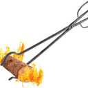 Blacksmith Handcrafted Iron Fireplace Tongs, 18 inches, Big siz Handle Sturdy Blacksmith Design for Fire Pit, GrillingAdding Log