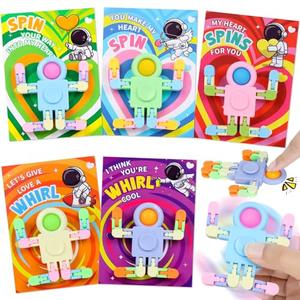 SANANT Valentine's Day Gifts for Kids, 30 Pack Astronaut-Shaped Fidget Spinner POP Toys with Greeting Card for Kids Classroom Exchange, Valentine Prizes for Boys, Girls, School Party Favor