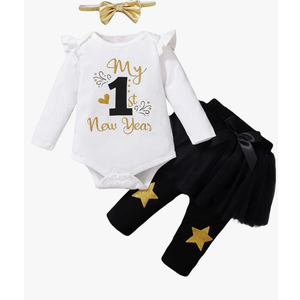 Baby Girl 1st New Year Outfit - Newborn First Year Bodysuit Clothes 0-3 Month