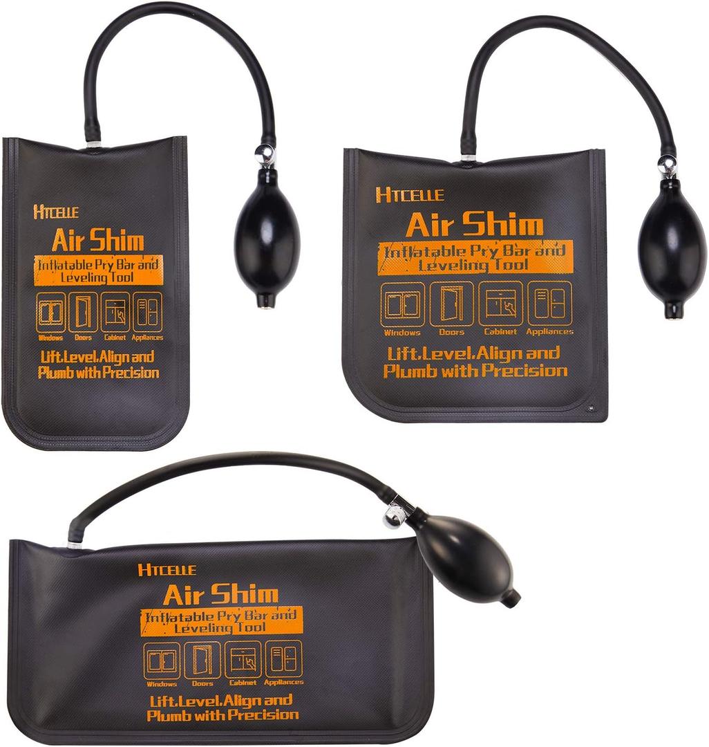 Air Wedge Bag,HTCELLE 3 Piece Commercial Grade Air Wedge Bag Pump Professional Leveling Kit & Alignment Tool Inflatable Air Wedge for a Variety of Jobs,Sizes/Small/Medium/Large.