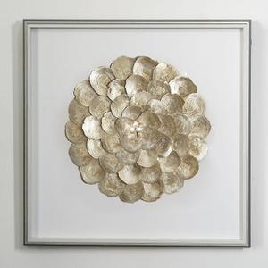 Flower shaped natural shell framed shadow box wall art Modern coastal indoor wall dcor handcraft for home decoration 24"x24"/gold (Large)