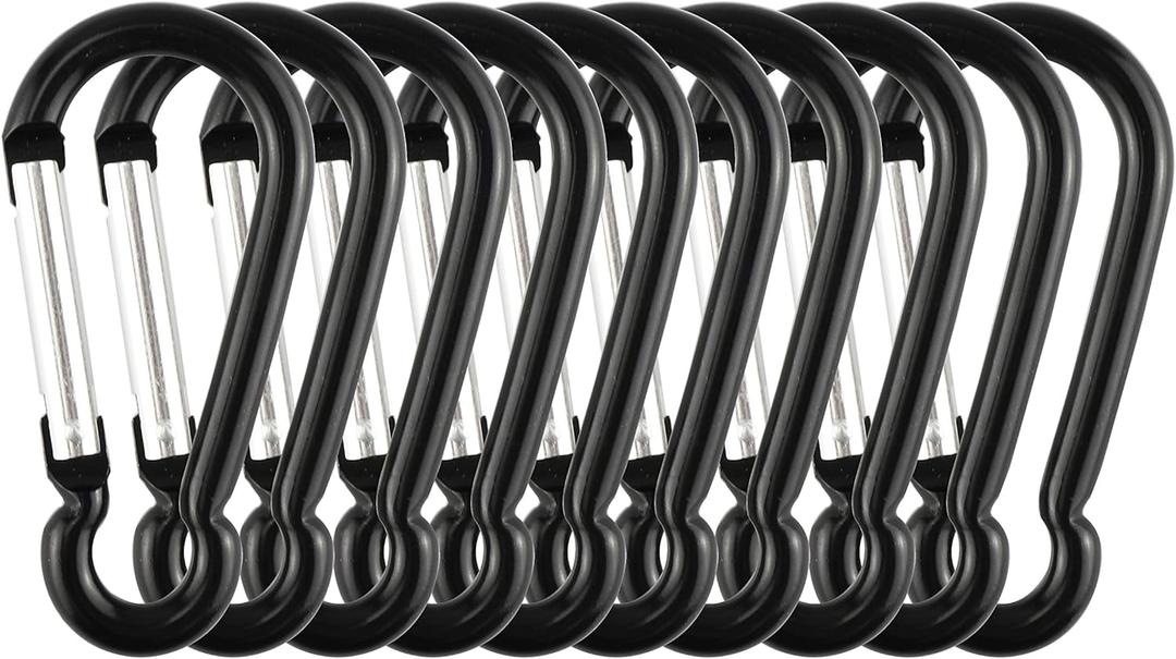 Swatom Aluminum Carabiner Clip 3.1 Inches Spring Snap Hook Keyring Carabiners Black for Camping Traveling Hiking Keychains Outdoor Accessories (10 Pcs)