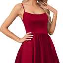 Satin Mini Homecomg Dress for Teens Short Backless with Pockets Spaghetti Strap Cocktail Dress (2, Burgundy)