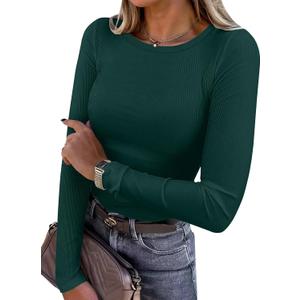 ANRABESS Women Long Sleeve Crewneck Rib Knit Slim Fit Shirts Basic Tee Tops 2025 Casual T-Shirt Going Out Workout Outfits (Small)