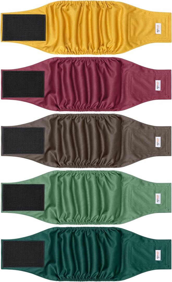 5 Pack Dog Diapers Male Reusable, Premium Belly Bands for Dogs, High Absorbing Male Dog Pee Wraps for Doggie in Incontinence or Excitable Urination Red, Large