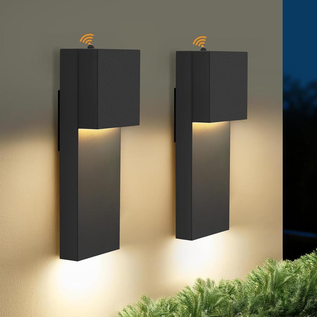 tewei Modern LED Outdoor Wall Sconce, 15'' Dusk to Dawn Outdoor Lighting Exterior Wall Lights, Black LED Front Porch Lights Outside Wall Mount Lighting for House, Backyard, Warm White 3000K, 2 Pack