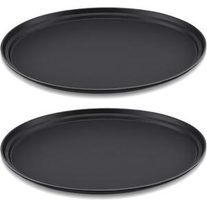 FillTouch 2 Pcs Restaurant Serving Trays PP Plastic Non Slip Rubber Lined Large Oval Tray for Kitchen Dining Room Cafeterias Fast Food Service (24 x 29 Inch,Black)