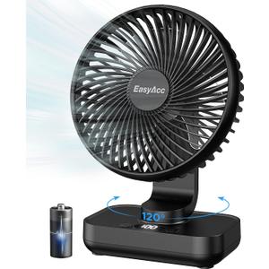 EasyAcc Small Oscillating Fan - 4000mAh, 5-23 Working Time, Rechargeable Desktop Air Circulate Fan with 4 Speed for Home Office (Black Oscillating Fan)