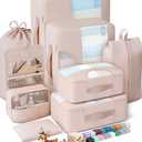 8 Set Packing Cubes for Travel, Birthday Gifts for Women Mom Her, Cruise Ship Essentials Accessories for Beach Vacation, Suitcase Organizer Bags for Luggage with Hanging Toiletry & Shoe Bagm Dutch Cream