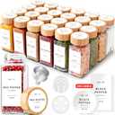 Square Spice Jars with Bamboo Wooden Lid (Pack of 24) Spice Jars with Shaker Insert and 240 Labels - Bamboo Lid Glass Container for Spice Organisation [4.3 in  1.8 in]
