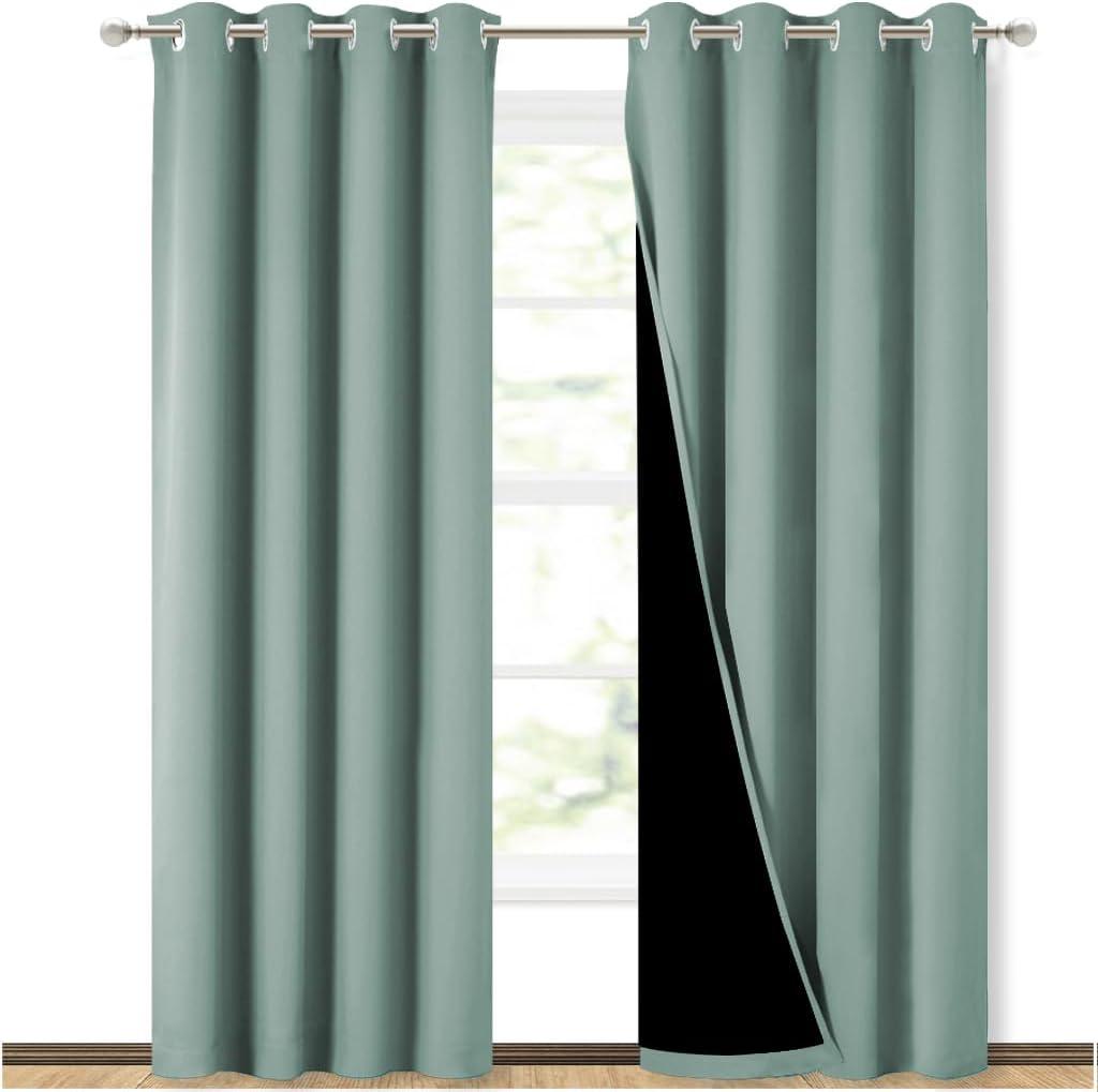 NICETOWN 100% Blackout Curtains 84 inches Long, Seafoam Green, 52 inches Wide, Pair of Energy Smart & Noise Blocking Out Drapes for Baby Room Window, Thermal Insulated Guest Room Lined Window Dressing