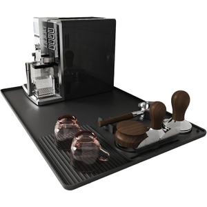 Silicone Coffee Mat with Raised Edges, 24' x 16', Bar Mat for Countertops, Anti-Slip, Heat-Resistant Pad for Espresso Machines, Dish Drying Mat, Dinner Plates, Ice Cream Machines (BLACK)